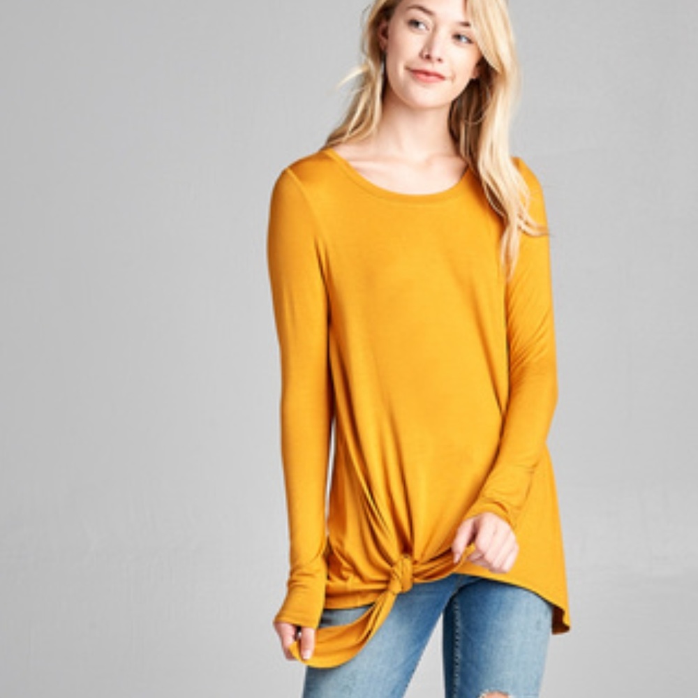 Mustard long sleeve round neck with side knot